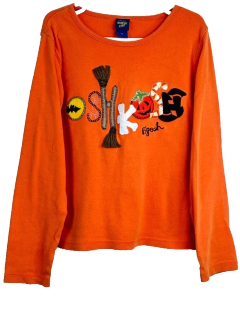 VTG OshKosh Embroidered Halloween Shirt 8 Orange Long Sleeve Witch Pumpkin 90s